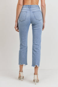 JUST USA HIGH RISE HEM DETAILED STRAIGHT LEG JEAN