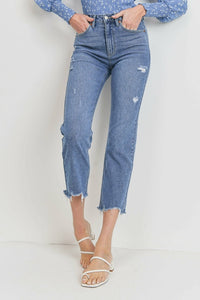 JUST USA HIGH RISE HEM DETAILED STRAIGHT LEG JEAN