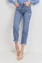 Load image into Gallery viewer, JUST USA HIGH RISE HEM DETAILED STRAIGHT LEG JEAN
