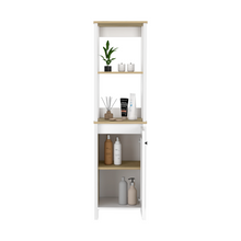 Load image into Gallery viewer, Linen Cabinet Jannes, Two Open Shelves, Single Door, Light Oak / White
