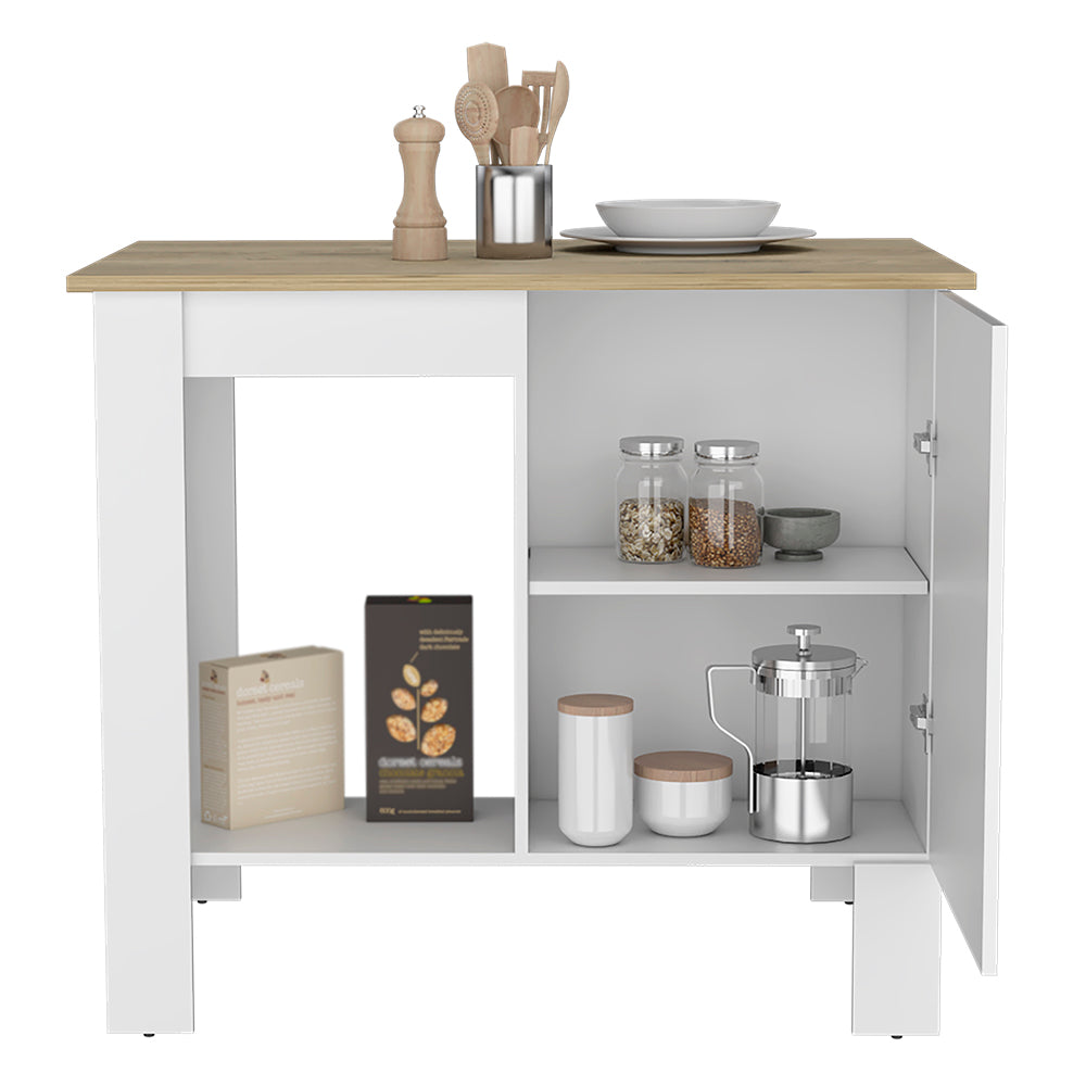 Arlington 2 Piece Kitchen Set, Kitchen Island + Pantry Cabinet, White