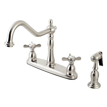 8 in. Centerset Kitchen Faucet with Brass Sprayer, Satin Nickel