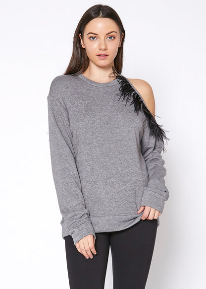 Women's One Shoulder Feather Sweatshirt