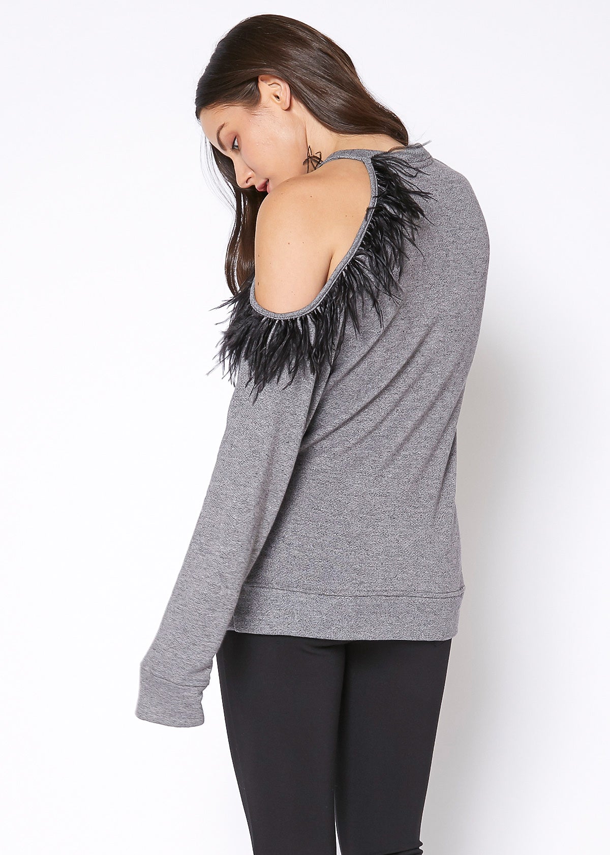 Women's One Shoulder Feather Sweatshirt