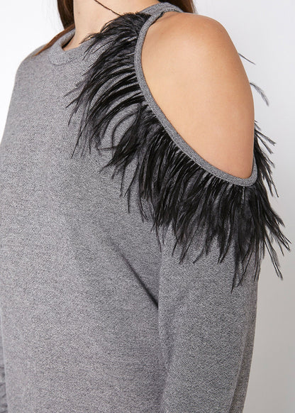 Women's One Shoulder Feather Sweatshirt