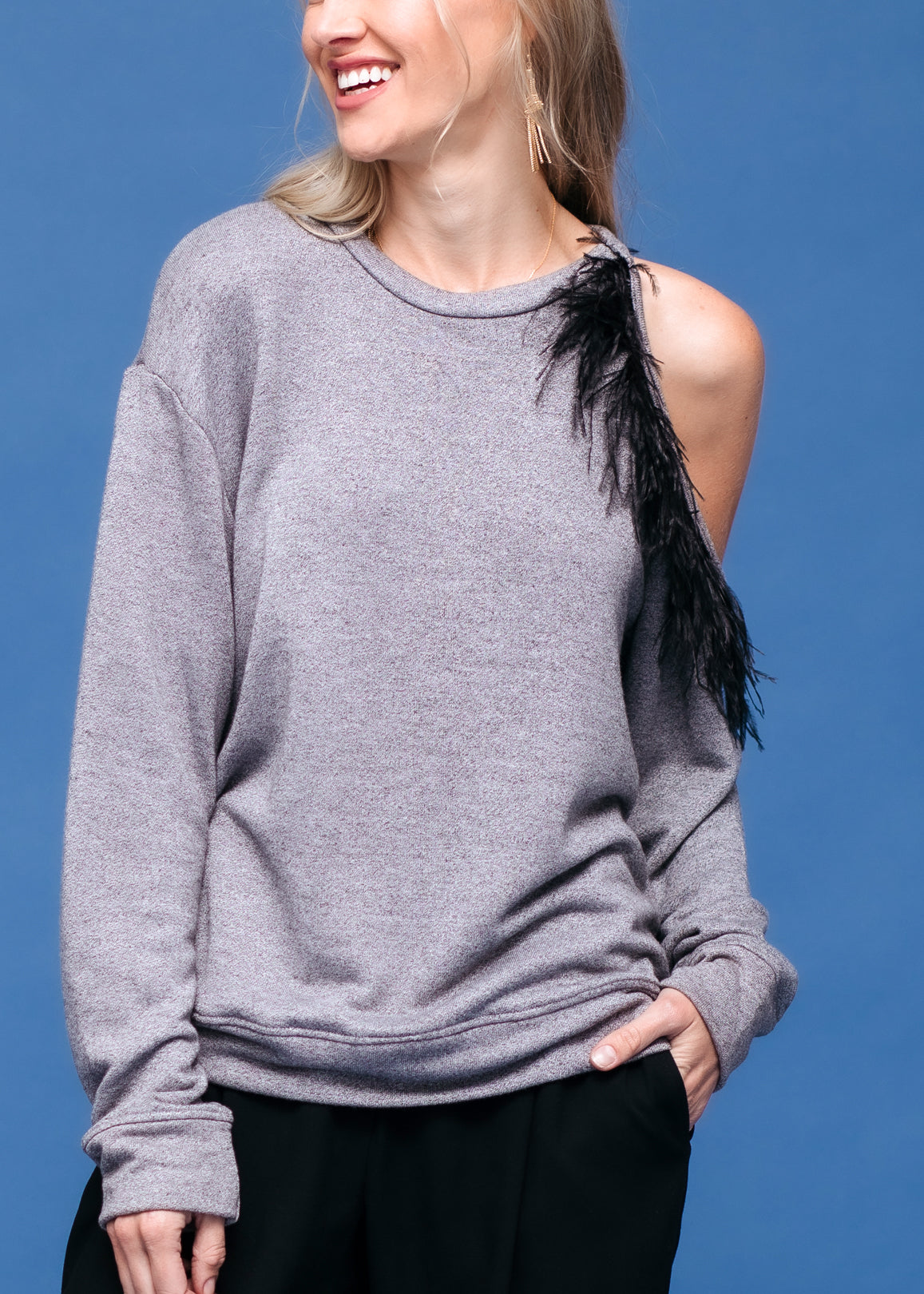 Women's One Shoulder Feather Sweatshirt