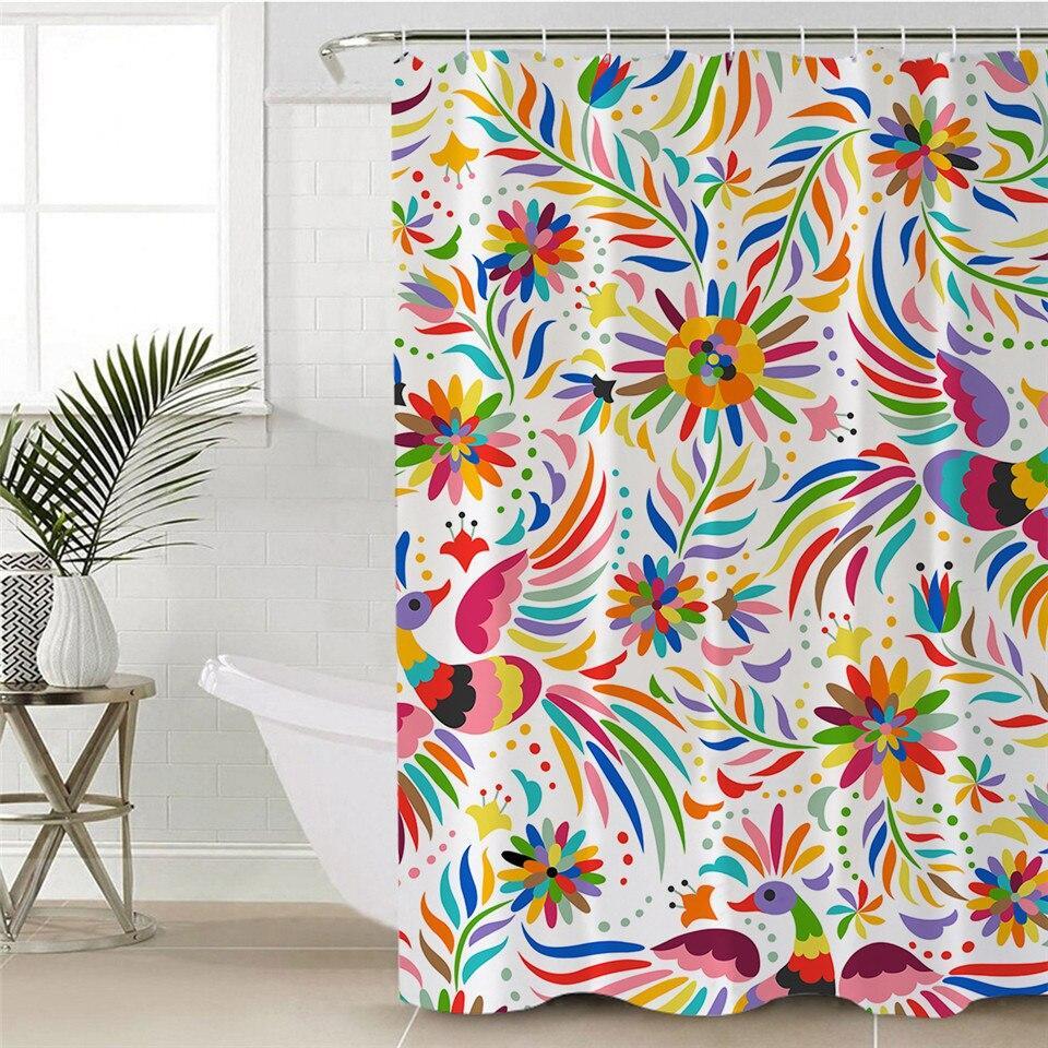 Colorful Birds and Flower Drawing Shower Curtain