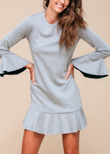 Load image into Gallery viewer, Bell Sleeve Shift Dress In Heather Grey
