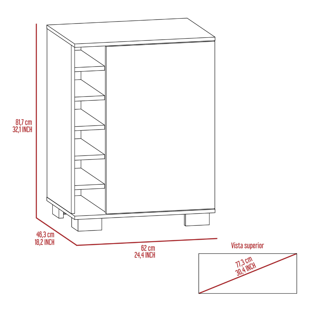 Bar Cabinet Karlu, Four Legs, Six Cubbies For Liquor Bottles, One