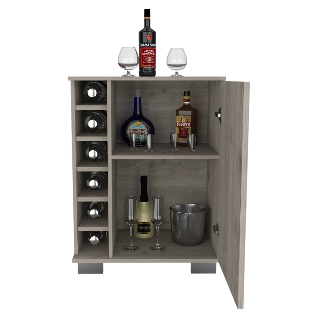 Bar Cabinet Karlu, Four Legs, Six Cubbies For Liquor Bottles, One