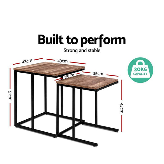 Artiss Coffee Table Nesting Side Tables Wooden Rustic Vintage Metal