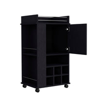 Load image into Gallery viewer, Bar Cart with Casters Reese, Six Wine Cubbies and Single Door, Black
