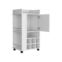 Load image into Gallery viewer, Bar Cart with Casters Reese, Six Wine Cubbies and Single Door, White
