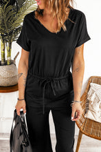 Load image into Gallery viewer, Black V Neck Short Sleeve Jumpsuit
