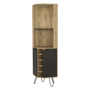 Corner Bar Cabinet Leverkusen, Six Wine Cubbies, Aged Oak / Black