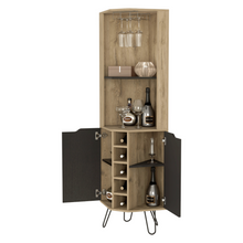 Load image into Gallery viewer, Corner Bar Cabinet Leverkusen, Six Wine Cubbies, Aged Oak / Black
