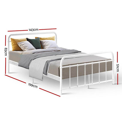 Artiss LEO Metal Bed Frame - Double (White)