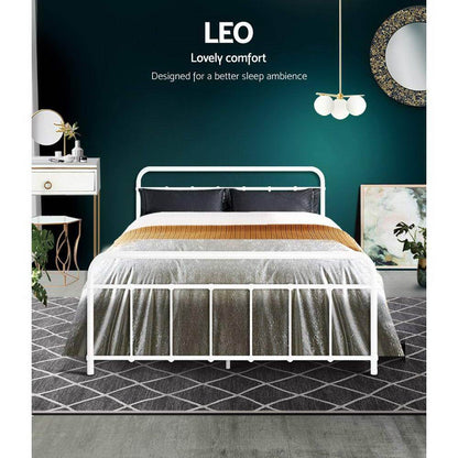 Artiss LEO Metal Bed Frame - Double (White)