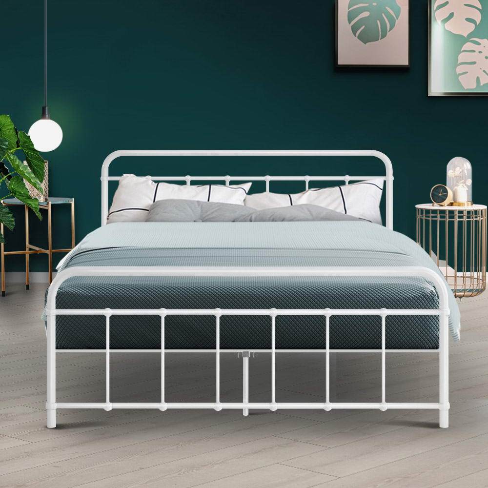 Artiss LEO Metal Bed Frame - Double (White)