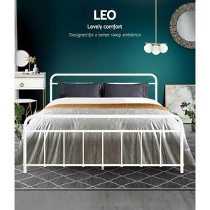 Artiss LEO Metal Bed Frame - Queen (White) | Bed & Bed frames