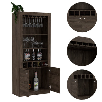 Bar Cabinet Margarita, Five Wine Cubbies, Dark Walnut Finish