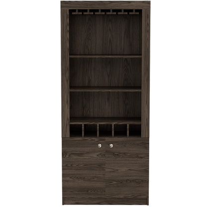 Bar Cabinet Margarita, Five Wine Cubbies, Dark Walnut Finish