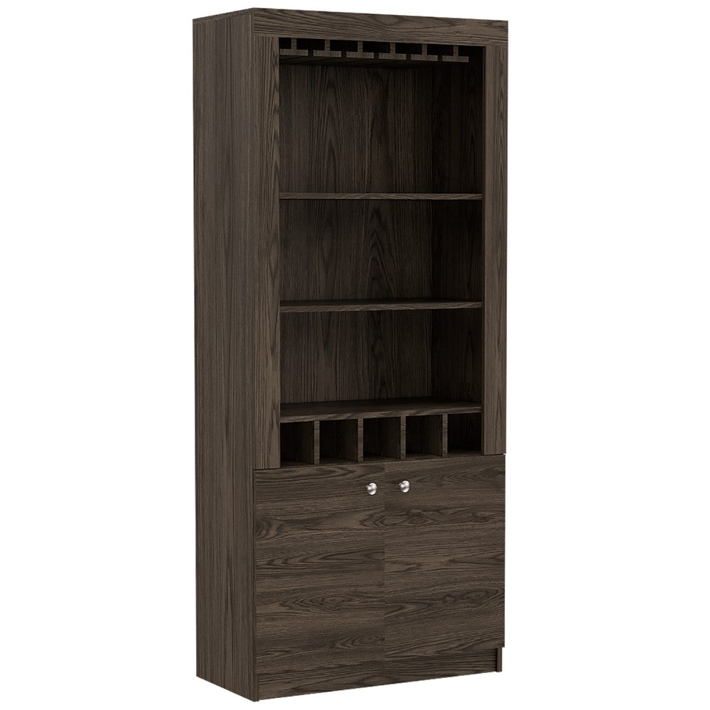 Bar Cabinet Margarita, Five Wine Cubbies, Dark Walnut Finish