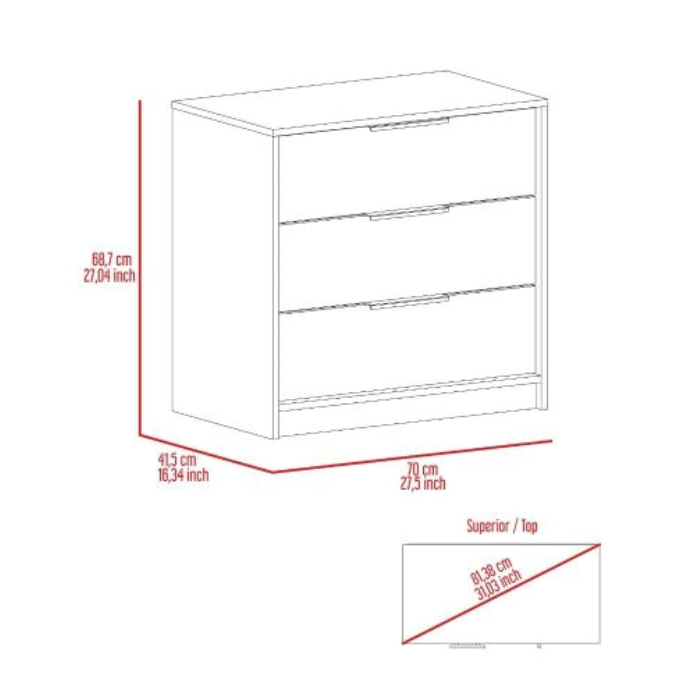 3 Drawers Dresser Maryland, Superior Top, Light Gray Finish | Furniture