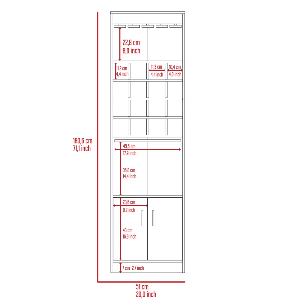 Bar cabinet Modoc, One Extendable Shelf, Sixteen Wine Cubbies, One