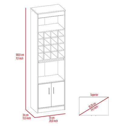 Bar cabinet Modoc, One Extendable Shelf, Sixteen Wine Cubbies, One