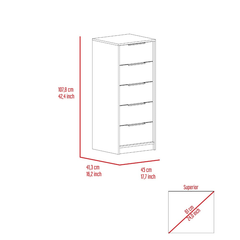 5 Drawers Dresser Maryland, Metal Handle, Smokey Oak / White Finish | Furniture