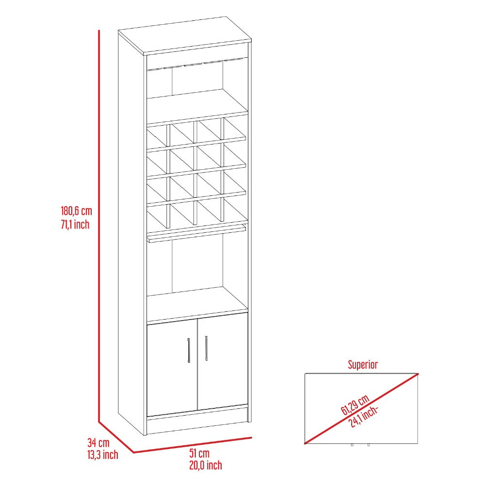 Bar cabinet Modoc, One Extendable Shelf, Sixteen Wine Cubbies, One