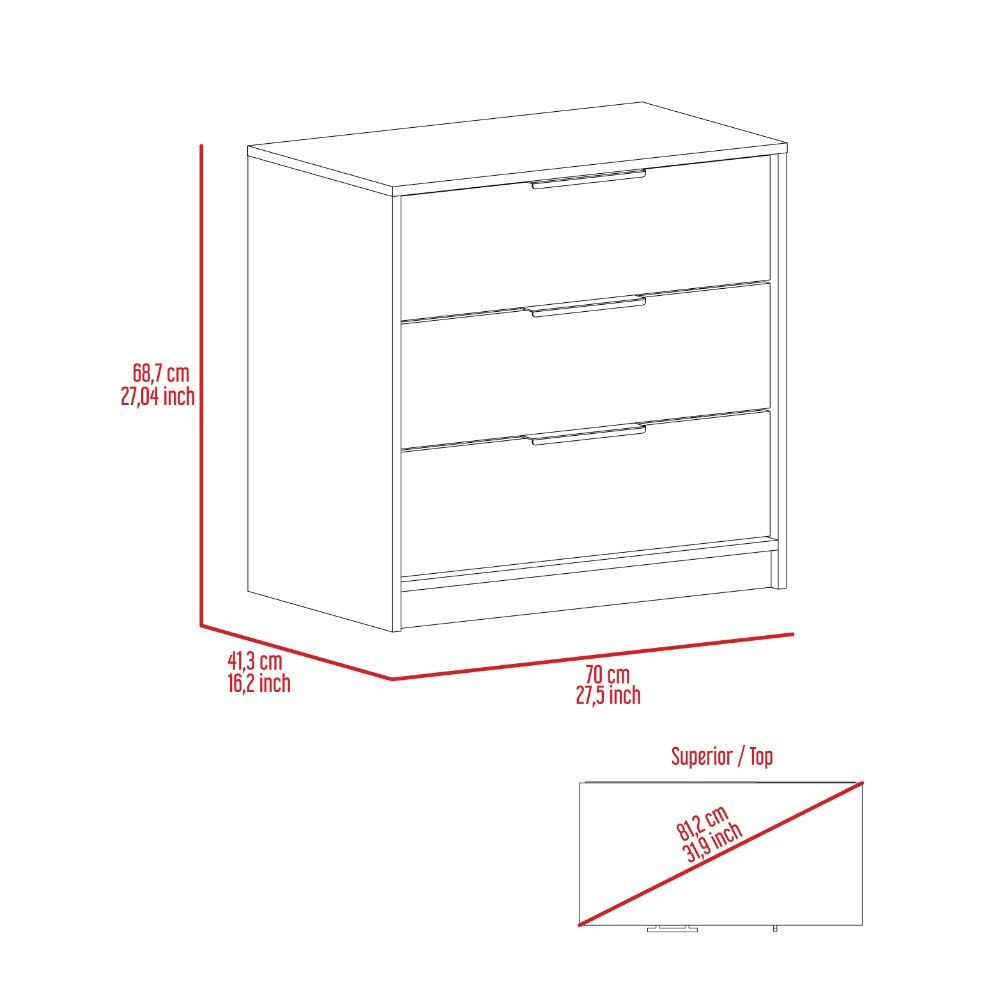 3 Drawers Dresser Maryland, Superior Top, Smokey Oak / White Finish | Furniture