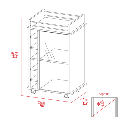 Bar Cart Baltimore, Six Wine Cubbies, Glass Door, Four Caster, Two