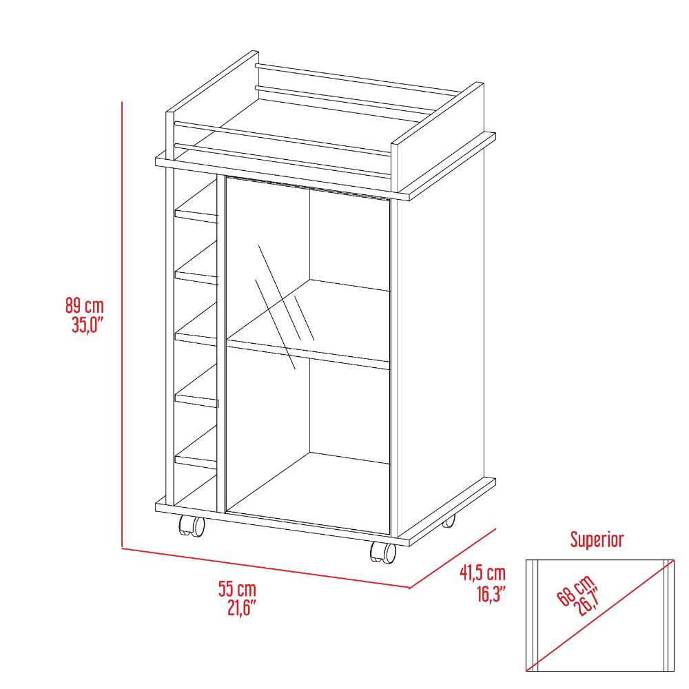 Bar Cart Baltimore, Two Tier Cabinet With Glass Door, Six Wine