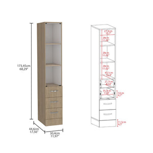 Linen Cabinet Epic, Three Shelves, Four Drawers, Light Pine / White