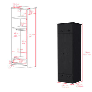 Armoire with Two-Doors Dumas, Top Hinged Drawer and 1-Drawer, Black