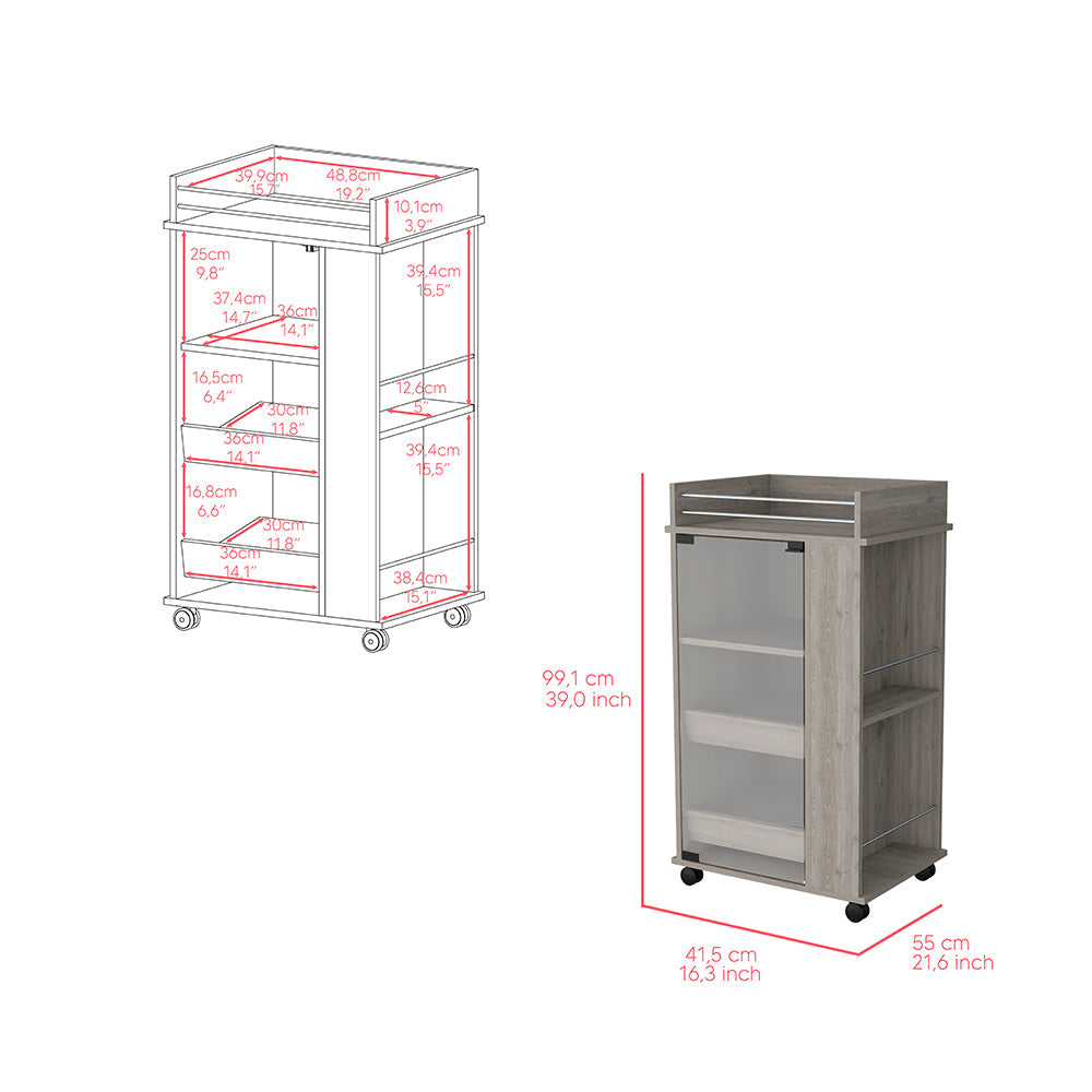 Bar Cart with Two-Side Shelves Beaver, Glass Door and Upper Surface,