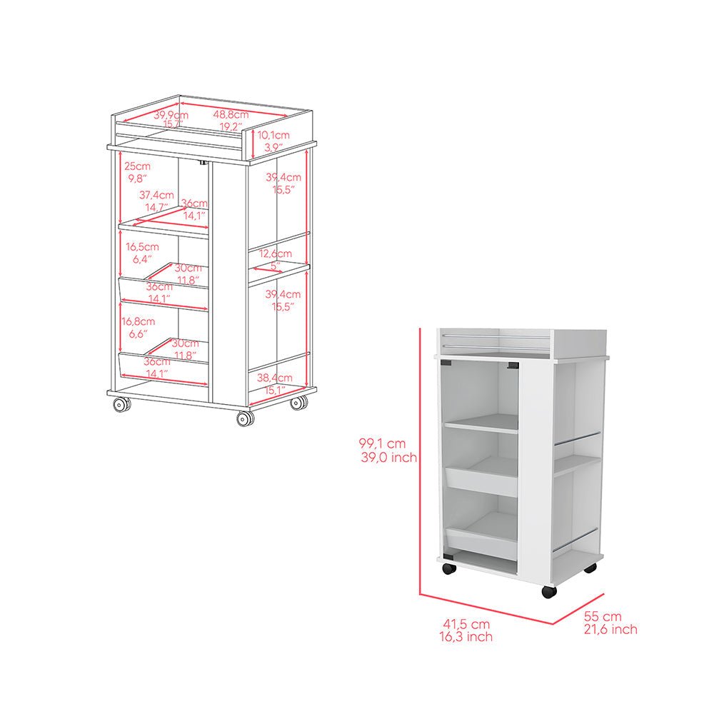 Bar Cart with Two-Side Shelves Beaver, Glass Door and Upper Surface,