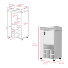 Load image into Gallery viewer, Bar Cart with Casters Reese, Six Wine Cubbies and Single Door, White
