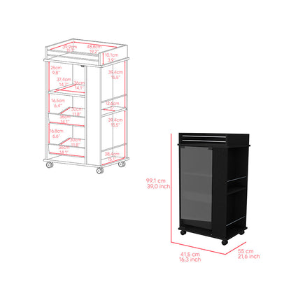 Bar Cart with Two-Side Shelves Beaver, Glass Door and Upper Surface,