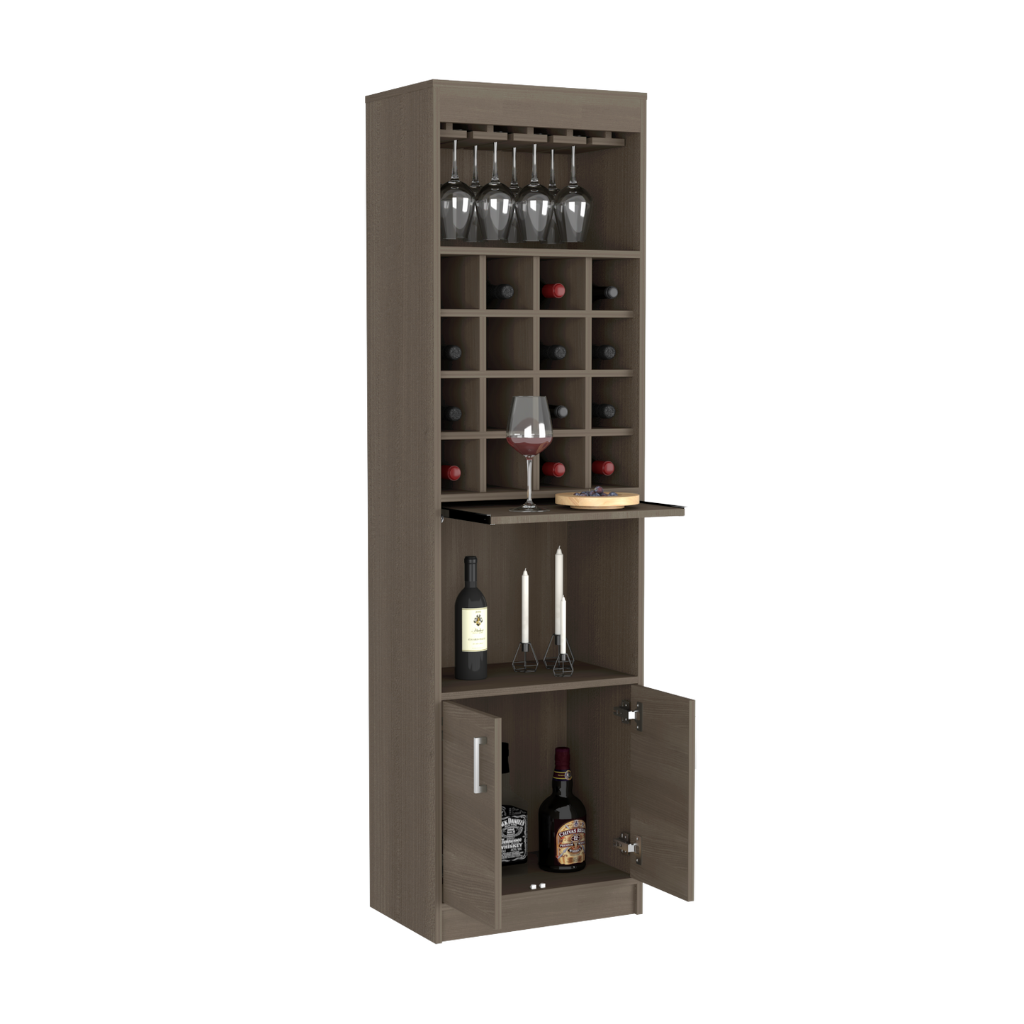 Bar cabinet Modoc, One Extendable Shelf, Sixteen Wine Cubbies, One