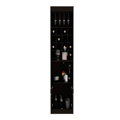 Bar cabinet Modoc, 1 Shelf, 16 Wine Cubbies, Black Wengue Finish