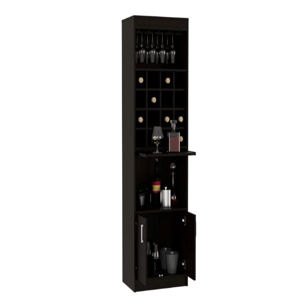 Bar cabinet Modoc, 1 Shelf, 16 Wine Cubbies, Black Wengue Finish