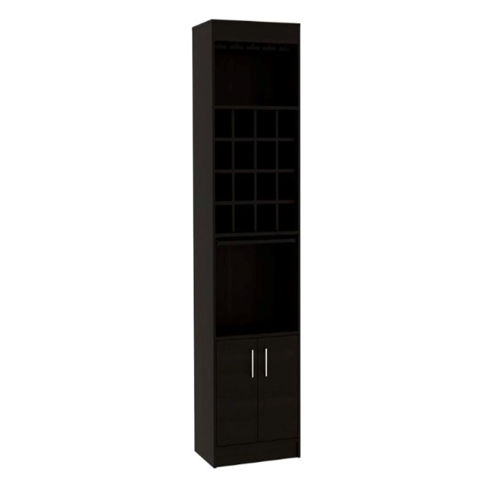 Bar cabinet Modoc, 1 Shelf, 16 Wine Cubbies, Black Wengue Finish