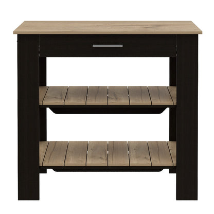 Kitchen Island 40 Inches Dozza, Two Shelves, Black Wengue / Light Oak