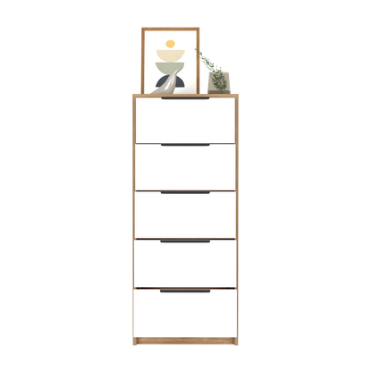 5 Drawers Dresser Maryland, Metal Handle, White / Pine Finish | Furniture