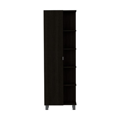 Corner Cabinet Womppi, Five Open Shelves, Single Door, Black Wengue