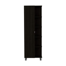 Load image into Gallery viewer, Corner Cabinet Womppi, Five Open Shelves, Single Door, Black Wengue
