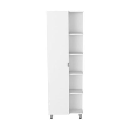 Corner Cabinet Womppi, Five Open Shelves, Single Door, White Finish